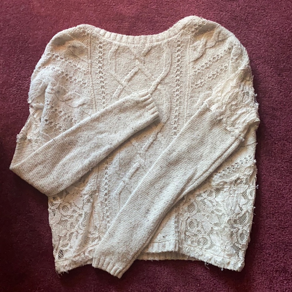 Hollister Cream Sweater with Lace Detailing